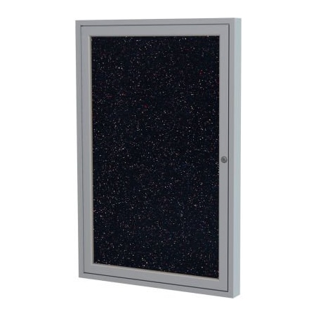 Ghent Enclosed Bulletin Board, 1 Door, 30W X 36H, Confetti Recycled Rubber/Silver Frame